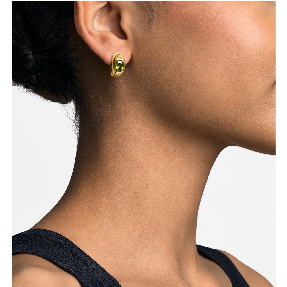 NEW! Michael Kors 14K Gold-Plated Brass Oval Peridot Stone Hoop Earrings